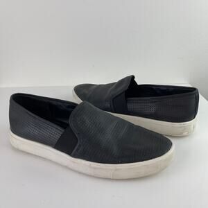 VINCE Black Leather Perforated Slip On Upper White Sole Almond Toe Shoes Sz 8.5
